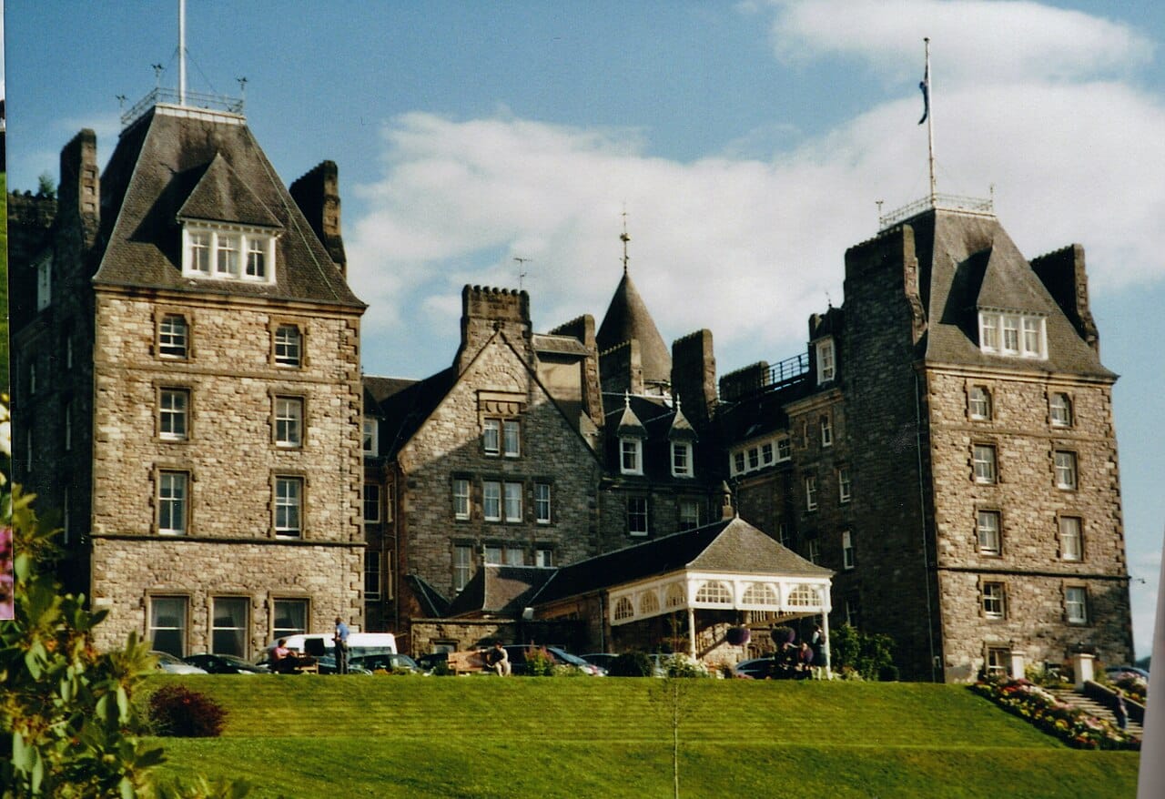 The Scotch Baronial turrets of the Atholl Palace Hotel, our choice in Pitlochry on luxury tours of Scotland