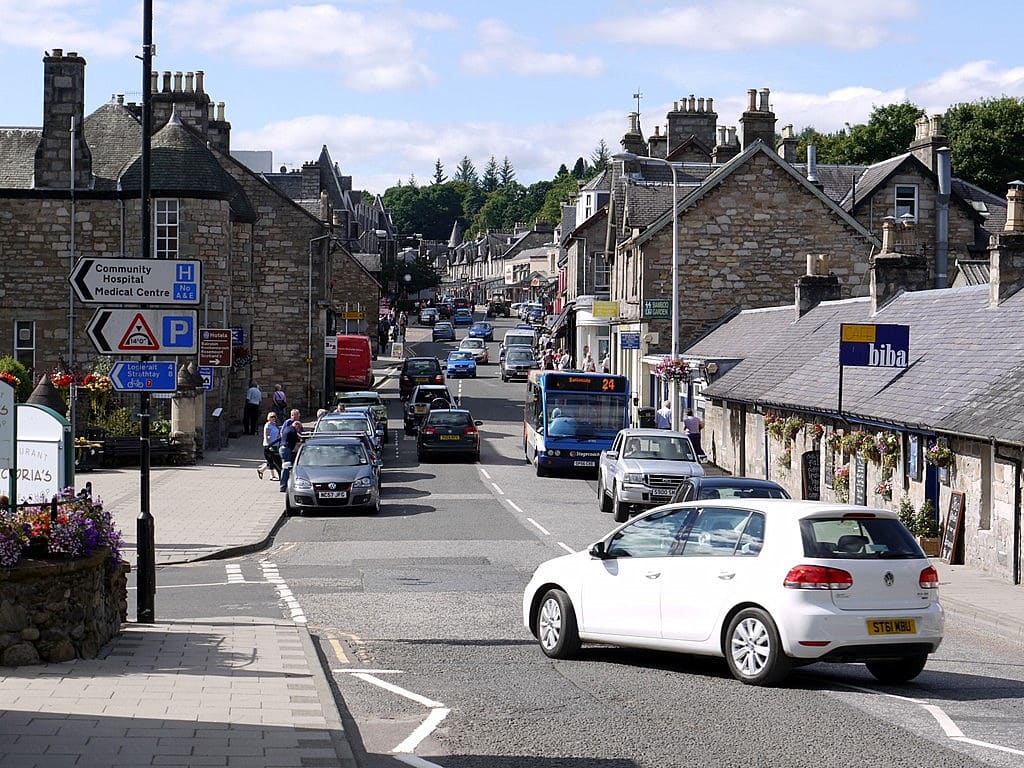 Victorian buildings and shops on Atholl Road in Pitlochry, Perthshire