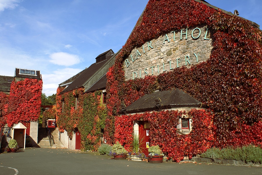 Ivy-covered buildings of Blair Athol Distillery in Pitlochry, making whisky since 1798
