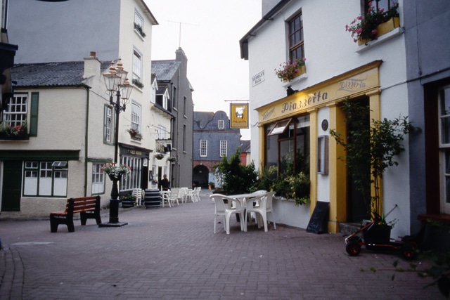 Shops and cafés along Newman's Mall in Kinsale town centre