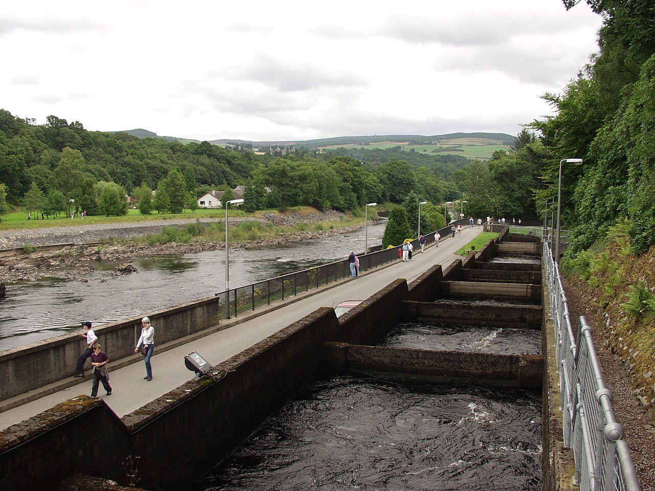 The 34-pool salmon ladder beside Pitlochry Dam on the River Tummel